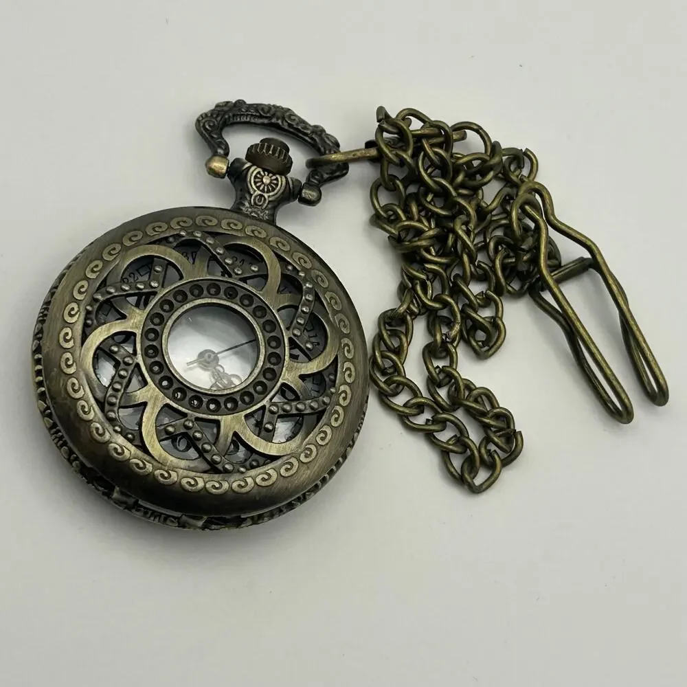 Decree Antiqued Bronze Finish Filigree Style Cover Pocket Quartz Watch